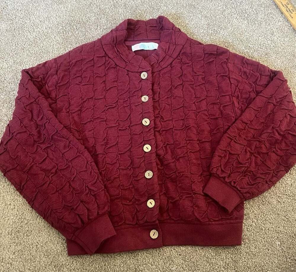 FP Beach Sunny Sweater Bomber Size XS Red Wine Burgundy Textured